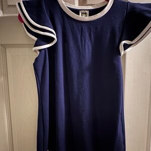 Anne Klein Navy Blue Shirt with Puffy Sleeved & White Accents